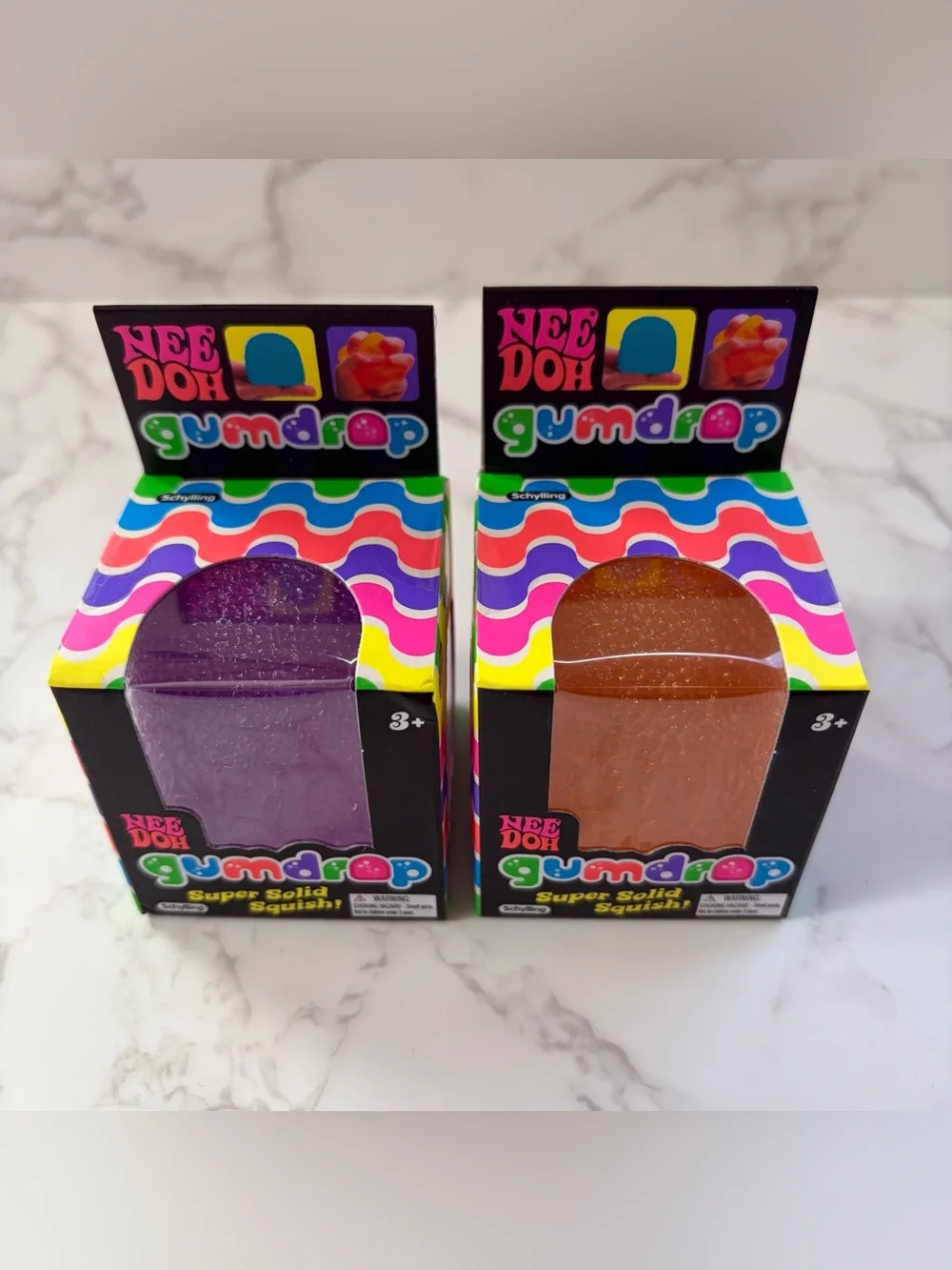 Lot Of 2: Nee Doh Gumdrop Super Solid Squish Purple & Orange Sensory Toy New